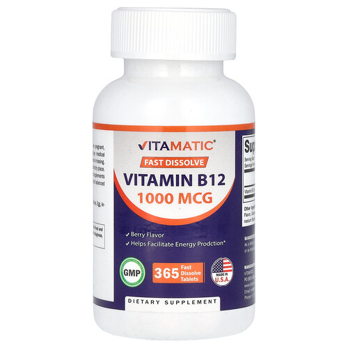 Vitamatic Vitamin B12, Berry, 1,000 mcg, 365 Fast Dissolve Tablets