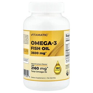 Vitamatic, Omega-3 鱼油，天然柠檬味，180 粒软胶囊