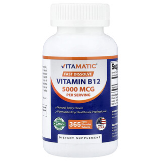 Vitamatic, 維生素 B12，天然漿果味，5000 微克，365 片速溶片（每片 2500 微克）