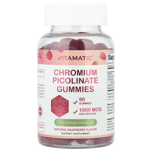 Vitamatic Chromium Picolinate Gummies, Raspberry, 90 Gummies
