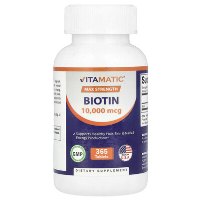 Vitamatic  Biotin  Max Strength  10 000 mcg  365 Tablets