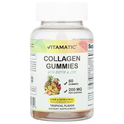 Vitamatic  Collagen Gummies With Biotin & Zinc  Tropical  60 Gummies
