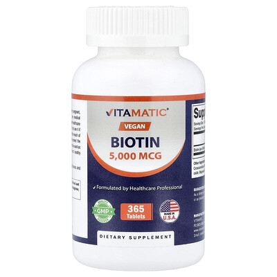 Vitamatic, Biotina vegana, 5000 mcg, 365 comprimidos