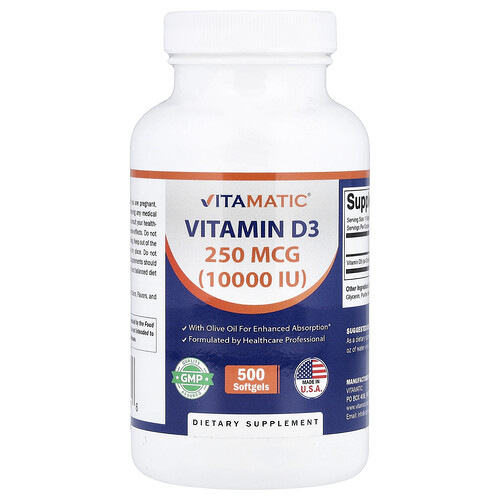 Vitamatic Vitamin D3, 250 mcg (10,000 IU), 500 Softgels