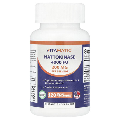 Vitamatic  Nattokinase  200 mg  120 DRcaps® Hypromellose Capsules (100 mg per Capsule)