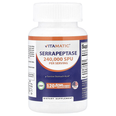 Product Image for Vitamatic, Serrapeptase, 120 DRcaps Hypromellose Capsules (120,000 SPU per Capsule)