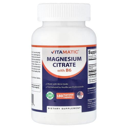 Vitamatic Magnesium Citrate with B6, 180 Vegetarian Capsules