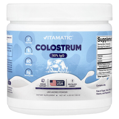 Vitamatic, Kolostrumpulver, ohne Geschmack, 120 g