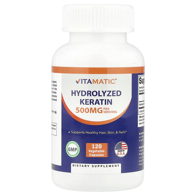 Vitamatic Hydrolyzed Keratin 500 mg 120 Vegetable Capsules (250 mg per Capsule)