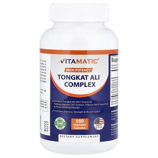 Vitamatic, Complejo de Tongkat Ali, Alta potencia, 180 cápsulas vegetales