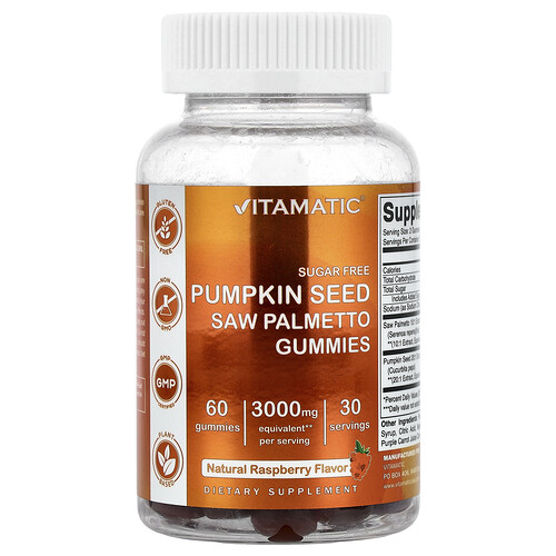 Vitamatic Pumpkin Seed, Saw Palmetto Gummies, Natural Raspberry, 60 Gummies