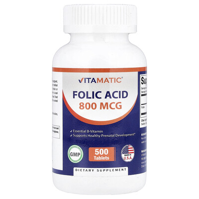 Product Image for Vitamatic, Folic Acid, 800 mcg, 500 Tablets