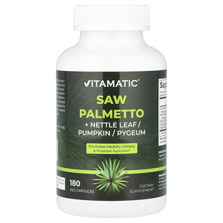 Vitamatic, Saw Palmetto + Φύλλα Τσουκνίδας/Κολοκύθας/Πύγεο, 180 φυτικές κάψουλες