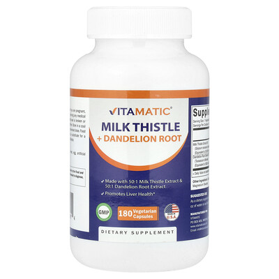 Vitamatic  Milk Thistle + Dandelion Root  180 Vegetarian Capsules