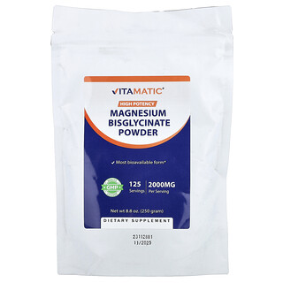 Vitamatic, Bisglicinato de magnesio en polvo, Alta potencia, 250 g (8,8 oz)