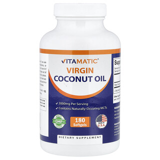 Vitamatic, Olio di cocco vergine, 180 capsule molli (1.000 mg per capsula molle)