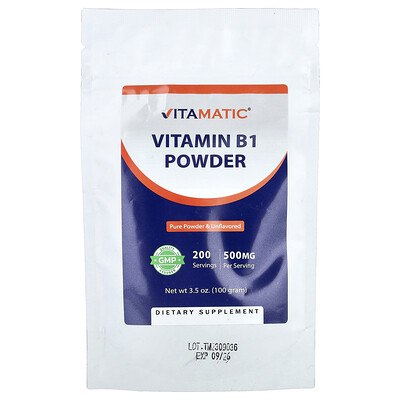 Vitamatic, Vitamina B1 en polvo, Sin sabor, 100 g (3,5 oz)