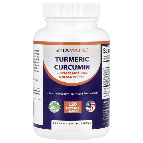 Vitamatic Turmeric Curcumin + Ginger Moringa & Black Pepper, 120 Vegetable Capsules