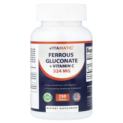 Vitamatic, Gluconato ferroso más vitamina C, 250 comprimidos