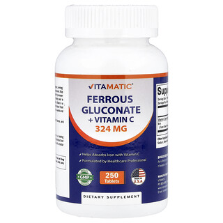 Vitamatic, Gluconato ferroso más vitamina C, 250 comprimidos