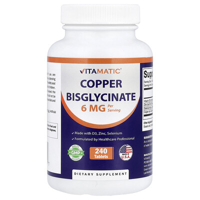 Vitamatic, Bisglicinato de cobre, 240 comprimidos