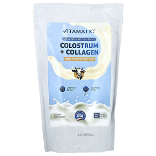 Vitamatic, Colostro e polvere di collagene, non aromatizzato, 454 g