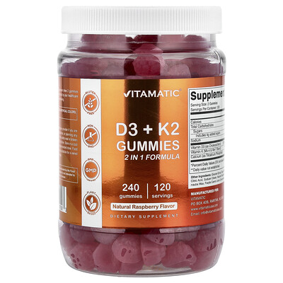 Photos - Vitamins & Minerals K2 Vitamatic, D3 +  Gummies, Natural Raspberry, 240 Gummies VMC-47558 