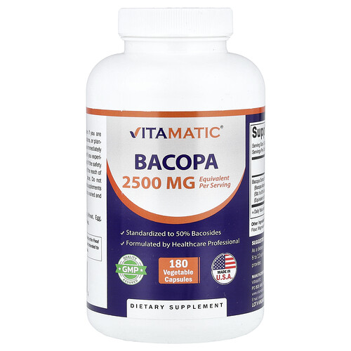 Vitamatic Bacopa, 180 Vegetable Capsules (1,250 mg per Capsule)