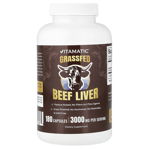 Vitamatic, Grassfed Beef Liver, 180 Capsules (500 mg per Capsule)