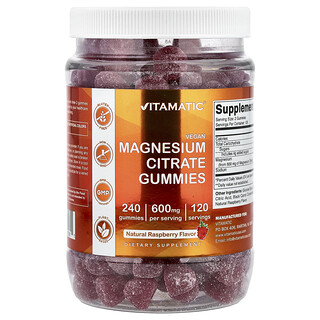 Vitamatic, 檸檬酸鎂軟糖，天然樹莓味，240 粒軟糖（每粒軟糖 300 毫克）