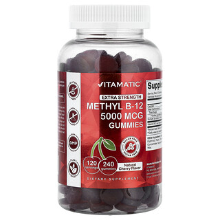 Vitamatic, Gomitas con metil B12, Cereza natural, Sin azúcar, 240 gomitas (2500 mg por gomita)