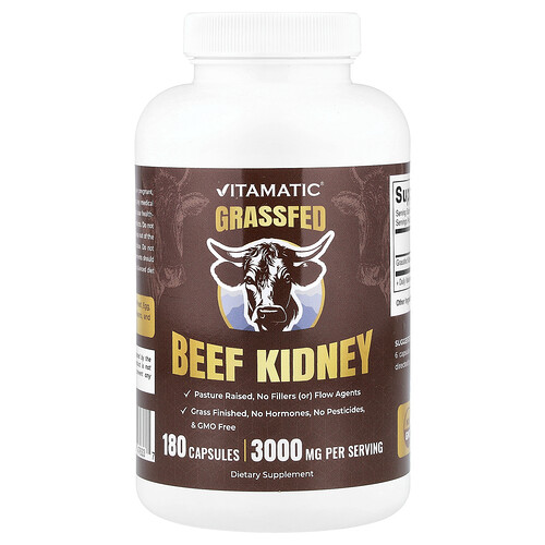Vitamatic, Grassfed Beef Kidney, 180 Capsules (500 mg per Capsule)