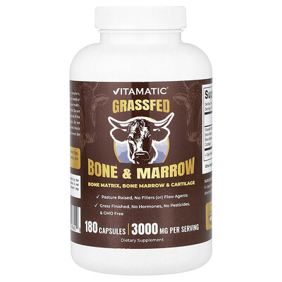 Vitamatic, Suplemento para huesos y médula ósea, de animales alimentados con pasturas de pasturas, 180 cápsulas (500 mg por cápsula)