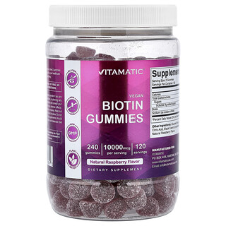 Vitamatic, Vegan Biotin Sakızları, Doğal Ahududu, 240 Sakız
