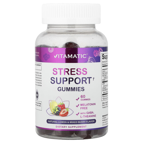 Vitamatic, Gomitas de refuerzo contra el estrés, Sabor natural a limón y bayas mixtas, 60 gomitas