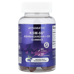 KSM-66® Ashwagandha + D3, натуральна блакитна малина, 60 жувальних мармеладок