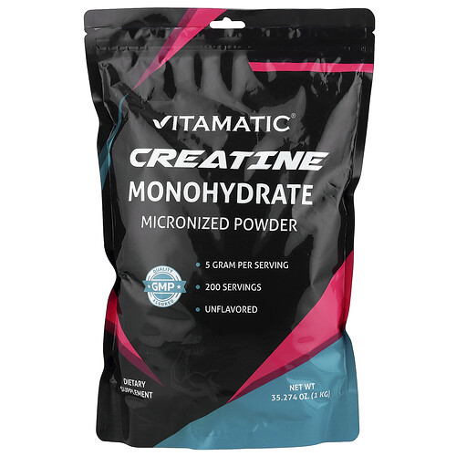 Vitamatic Creatine Monohydrate, Micronized Powder, Unflavored, 35.274 oz (1 kg)