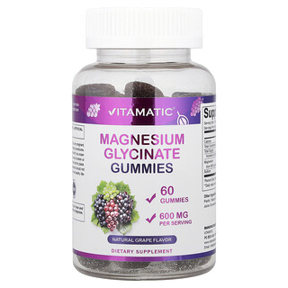 Vitamatic, Glycinate de magnésium, Raisin naturel, 60 gommes (300 mg pièce)