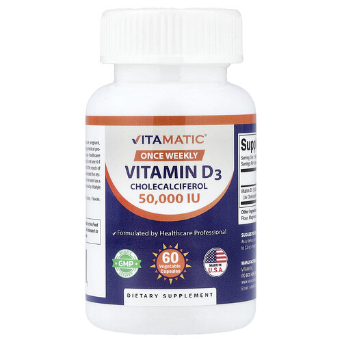 Vitamatic Vitamin D3, 1,250 mcg (50,000 IU), 60 Vegetable Capsules