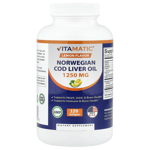 Vitamatic Norwegian Cod Liver Oil, Lemon, 120 Softgels