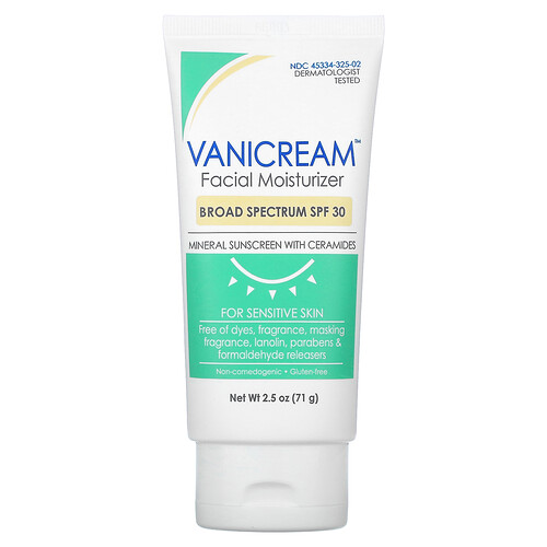Vanicream Facial Moisturizer, Mineral Sunscreen with Ceramides, For Sensitive Skin, SPF 30, 2.5 oz (71 g)