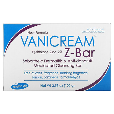 Vanicream Z-Bar, очищающее мыло против себорейного дерматита и перхоти, без отдушек, 100 г (3,53 унции)