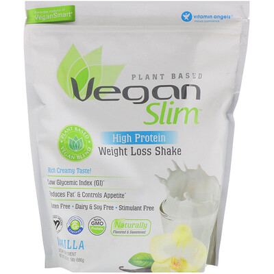 

VeganSmart Vegan Slim, с высоким содержанием белка, коктейль для похудения, ваниль, 24,2 унции (686 г)