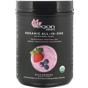 Отзывы о Веган Смарт, Organic All-In-One Nutritional Shake, Wild Berries, 18.76 oz (532 g)