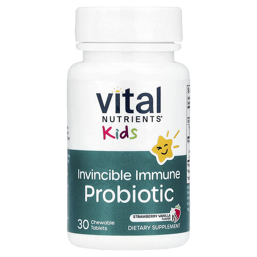 Vital Nutrients, Kids, Invincible Immune Probiotic, Strawberry Vanilla, 30 Chewable Tablets