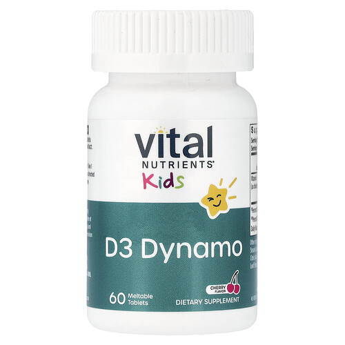 Vital Nutrients, Niños, Dínamo D3, Cereza, 60 comprimidos fundibles (10 mcg por comprimido)