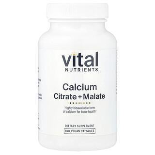 Vital Nutrients, Citrato de calcio con malato, 300 mg, 100 cápsulas veganas (150 mg cada una)