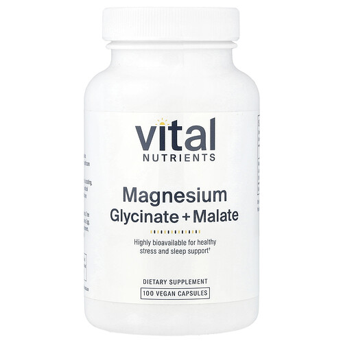 Vital Nutrients Magnesium Glycinate + Malate, 100 Vegan Capsules (120 mg per Capsule)