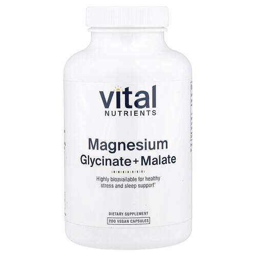 Vital Nutrients Magnesium Glycinate + Malate, 200 Vegan Capsules (120 mg per Capsule)