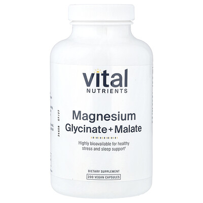 Product Image for Vital Nutrients, Magnesium, Glycinate + Malate, 200 Vegan Capsules (120 mg per Capsule)